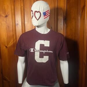 Champion Large Vintage T Shirt Maroon Big C Logo USA